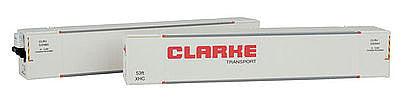 Con-Cor 488076 HO Scale 53' Hi-Cube Climate Controlled Container w/Nose Heater 2-Pack -- Clarke Transportation #2 (white, red)