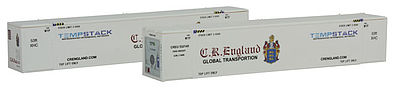 Con-Cor 488154 HO Scale ThermoKing 53' Reefer Container 2-Pack - Ready to Run -- CR England #2 (white, red, blue)