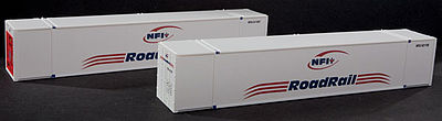 Con-Cor 488161 HO Scale ThermoKing 53' Reefer Container 2-Pack - Ready to Run -- NFI Set #1 (white, red, blue)