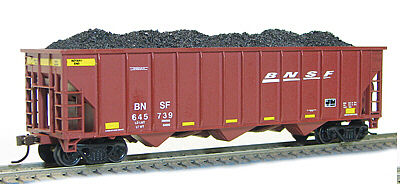 Con-Cor 517 HO Scale 100-Ton 3-Bay Hopper w/Load 3-Pack - Ready to Run -- BNSF Railway Set #3 (black, Wedge Logo)