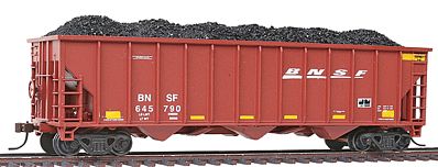 Con-Cor 518 HO Scale 100-Ton 3-Bay Hopper w/Load 3-Pack - Ready to Run -- BNSF Railway Set #4 (black, Wedge Logo)
