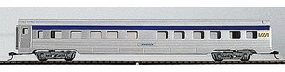 Con-Cor 79111 HO Scale 85' Streamlined 10/6 Sleeper - Assembled w/McHenry Couplers -- Via Rail (silver & blue)