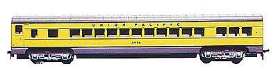 Con-Cor 901 HO Scale 72' Smooth-Side Coach - Ready to Run -- Union Pacific (yellow, gray roof, red lettering)