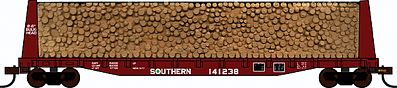 Con-Cor 92060 HO Scale Pulpwood Flatcar w/Load - Ready to Run -- Southern Railway (brown)