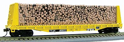 Con-Cor 92061 HO Scale Pulpwood Flatcar w/Load - Ready to Run -- Trailer-Train (yellow, black)