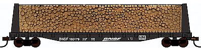 Con-Cor 92062 HO Scale Pulpwood Flatcar w/Load - Ready to Run -- Burlington Northern & Santa Fe (black, Wedge Logo)