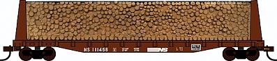 Con-Cor 92064 HO Scale Pulpwood Flatcar w/Load - Ready to Run -- Norfolk Southern (brown)