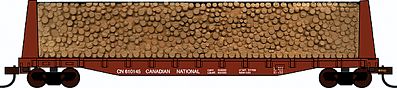 Con-Cor 92065 HO Scale Pulpwood Flatcar w/Load - Ready to Run -- Canadian National (brown)