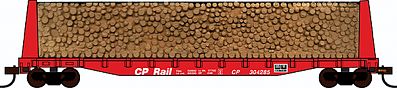 Con-Cor 92066 HO Scale Pulpwood Flatcar w/Load - Ready to Run -- Canadian Pacific (red, CP Rail Lettering)