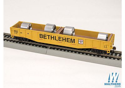 Con-Cor 92108 HO Scale Gondola w/Coil Load - Ready to Run -- Bethlehem Steel #2 (yellow, black)