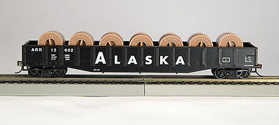 Con-Cor 92112 HO Scale Gondola w/Fiber Optic Cable Reel Load - Ready to Run -- Alaska Railroad #2 (black, white)