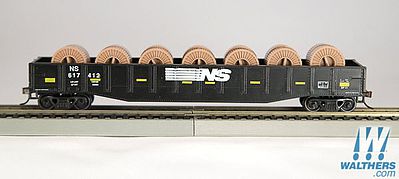 Con-Cor 92113 HO Scale Gondola w/Fiber Optic Cable Reel Load - Ready to Run -- Norfolk Southern #1 (black, white, yellow Conspicuity Marks)