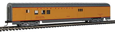Con-Cor 921 HO Scale 72' Smooth-Side Railway Post Office - Ready to Run -- Union Pacific (yellow, gray roof, red lettering)