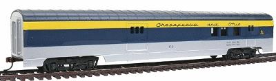 Con-Cor 939 HO Scale 72' Smooth-Side Railway Post Office - Ready to Run -- Chesapeake & Ohio (silver)