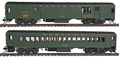 Con-Cor 94040 HO Scale mBM62 Baggage/Mail Car & mP54 Coach Set Assembled -- Santa Fe #2 (Pullman Green)