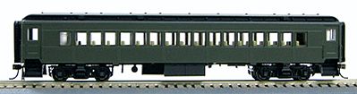 Con-Cor 94201 HO Scale Heavyweight 65' Branchline Coach w/Lights - Ready to Run -- Painted, Unlettered (Pullman Green)