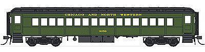Con-Cor 94202 HO Scale Heavyweight 65' Branchline Coach w/Lights - Ready to Run -- Chicago & North Western (Pullman Green, black Roof)