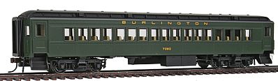Con-Cor 94206 HO Scale Heavyweight 65' Branchline Coach w/Lights - Ready to Run -- Chicago, Burlington & Quincy (Pullman Green, black Roof)