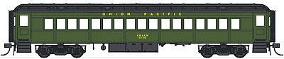 Con-Cor 94207 HO Scale Heavyweight 65' Branchline Coach w/Lights - Ready to Run -- Union Pacific (Pullman Green, black Roof)
