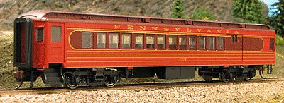 Con-Cor 94211 HO Scale Heavyweight 65' Branchline Coach w/Lights - Ready to Run -- Pennsylvania Railroad (Fleet of Modernism, red, Tuscan)