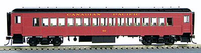 Con-Cor 94213 HO Scale Heavyweight 65' Branchline Coach w/Lights - Ready to Run -- Canadian Pacific (maroon, black Roof)