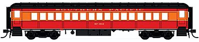 Con-Cor 94216 HO Scale Heavyweight 65' Branchline Coach w/Lights - Ready to Run -- Southern Pacific (Daylight, red, orange)
