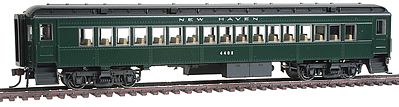 Con-Cor 94221 HO Scale Heavyweight 65' Branchline Coach w/Lights - Ready to Run -- New Haven (Hunter Green, black roof, silver-gray lettering)