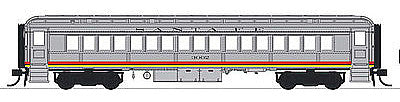 Con-Cor 94227 HO Scale Heavyweight 65' Branchline Coach w/Lights - Ready to Run -- Santa Fe #3002 (Valley Flyer; silver, red, yellow)