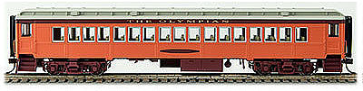 Con-Cor 94230 HO Scale Heavyweight 65' Branchline Coach w/Lights - Ready to Run -- Milwaukee Road #403 (Olympian, orange, maroon, gray)