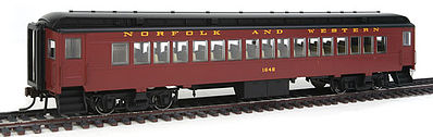 Con-Cor 94232 HO Scale Heavyweight 65' Branchline Coach w/Lights - Ready to Run -- Norfolk & Western #1648 (Tuscan, black)
