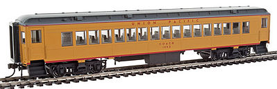 Con-Cor 94233 HO Scale Heavyweight 65' Branchline Coach w/Lights - Ready to Run -- Union Pacific #1052 (Armour Yellow, gray, red)