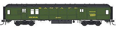 Con-Cor 94303 HO Scale Heavyweight 65' Branchline Baggage/Railway Post Office w/Lights - Ready to Run -- Santa Fe (Pullman Green, black Roof)