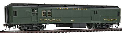 Con-Cor 94307 HO Scale Heavyweight 65' Branchline Baggage/Railway Post Office w/Lights - Ready to Run -- Union Pacific (Pullman Green, black Roof)