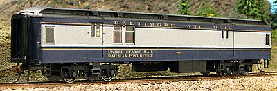 Con-Cor 94309 HO Scale Heavyweight 65' Branchline Baggage/Railway Post Office w/Lights - Ready to Run -- Baltimore & Ohio (blue, gray)