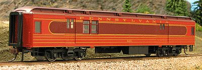 Con-Cor 94311 HO Scale Heavyweight 65' Branchline Baggage/Railway Post Office w/Lights - Ready to Run -- Pennsylvania Railroad (Fleet of Modernism, red, Tuscan)