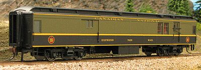 Con-Cor 94312 HO Scale Heavyweight 65' Branchline Baggage/Railway Post Office w/Lights - Ready to Run -- Canadian National (green, black)