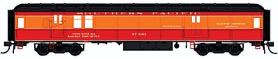 Con-Cor 94316 HO Scale Heavyweight 65' Branchline Baggage/Railway Post Office w/Lights - Ready to Run -- Southern Pacific (Daylight, red, orange)