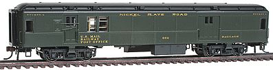 Con-Cor 94320 HO Scale Heavyweight 65' Branchline Baggage/Railway Post Office w/Lights - Ready to Run -- Nickel Plate Road (Pullman Green, black)