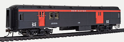 Con-Cor 94329 HO Scale Heavyweight 65' Branchline Baggage/Railway Post Office w/Lights - Ready to Run -- New Haven #2758 (red, black; white NH Logo)