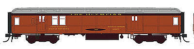 Con-Cor 94330 HO Scale Heavyweight 65' Branchline Baggage/Railway Post Office w/Lights - Ready to Run -- Milwaukee Road #1616 (Olympian, orange, maroon, gray)
