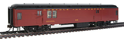 Con-Cor 94332 HO Scale Heavyweight 65' Branchline Baggage/Railway Post Office w/Lights - Ready to Run -- Norfolk & Western #330 (Tuscan, black)