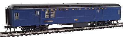 Con-Cor 94334 HO Scale Heavyweight 65' Branchline Baggage/Railway Post Office w/Lights - Ready to Run -- Norfolk & Western #1301 (Pevler Blue, black)