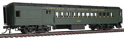 Con-Cor 94352 HO Scale Heavyweight 65' Branchline Combine w/Lights - Ready to Run -- Chicago & North Western (Pullman Green, black Roof)
