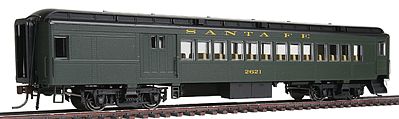 Con-Cor 94353 HO Scale Heavyweight 65' Branchline Combine w/Lights - Ready to Run -- Santa Fe (Pullman Green, black Roof)