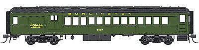 Con-Cor 94356 HO Scale Heavyweight 65' Branchline Combine w/Lights - Ready to Run -- Chicago, Burlington & Quincy (Pullman Green, black Roof)