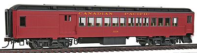 Con-Cor 94363 HO Scale Heavyweight 65' Branchline Combine w/Lights - Ready to Run -- Canadian Pacific (maroon, black Roof)