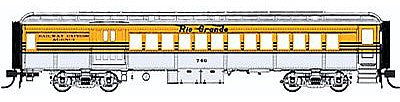 Con-Cor 94367 HO Scale Heavyweight 65' Branchline Combine - Ready to Run -- Denver & Rio Grande Western (4-Stripe Scheme; Aspen Gold, silver)
