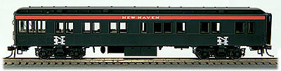 Con-Cor 94377 HO Scale Heavyweight 65' Branchline Combine w/Lights - Ready to Run -- Santa Fe #2535 (Valley Flyer, silver, red, yellow)