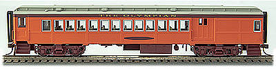 Con-Cor 94380 HO Scale Heavyweight 65' Branchline Combine w/Lights - Ready to Run -- Milwaukee Road #2750 (Olympian, orange, maroon, gray)