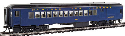 Con-Cor 94384 HO Scale Heavyweight 65' Branchline Combine w/Lights - Ready to Run -- Norfolk & Western #140 (Pevler Blue, black)
